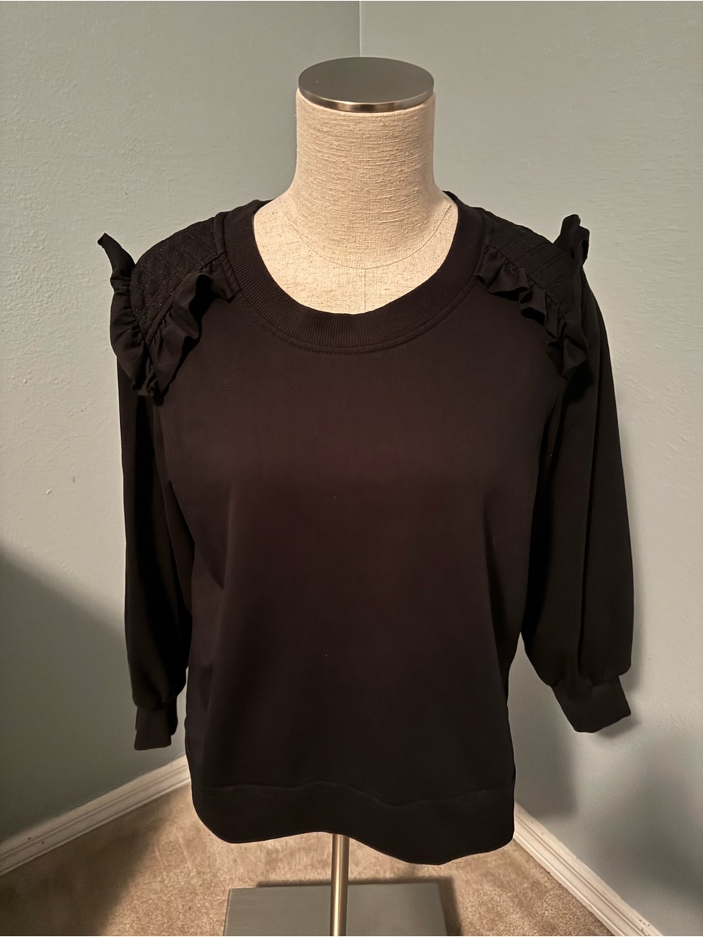 Time and Tru Black Ruffle Detail Sweatshirt